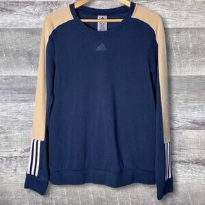 Adidas Essentials Logo Colorblock 3-Stripe Pullover Sweatshirt Women L Navy Tan